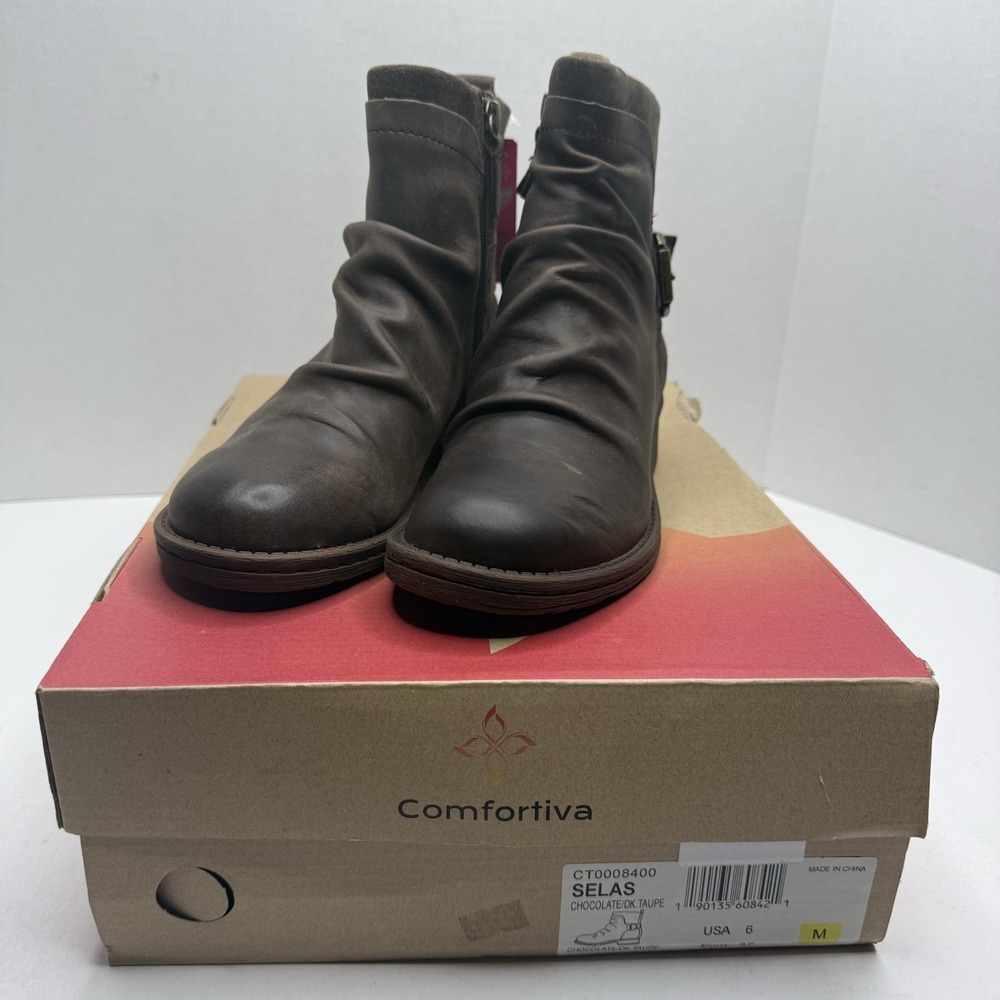 Comfortiva Selas Ankle Boots Womens 6 Brown Leather Buckle Zip CT0008400 NEW